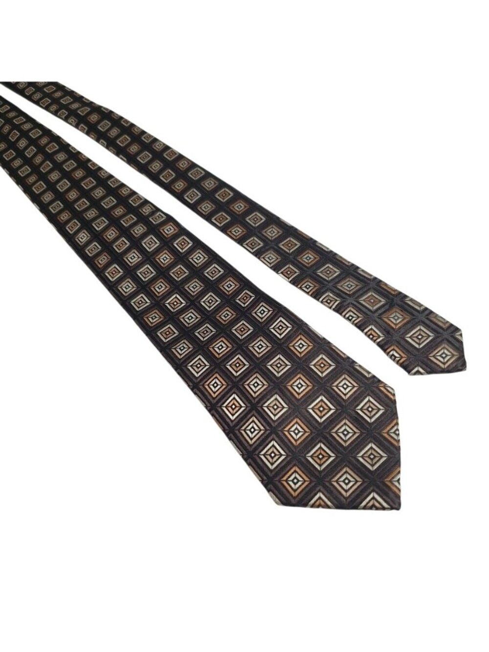 Croft Barrow Brown Geometric Patterned Necktie 100 Percent Polyester Handmade Ch